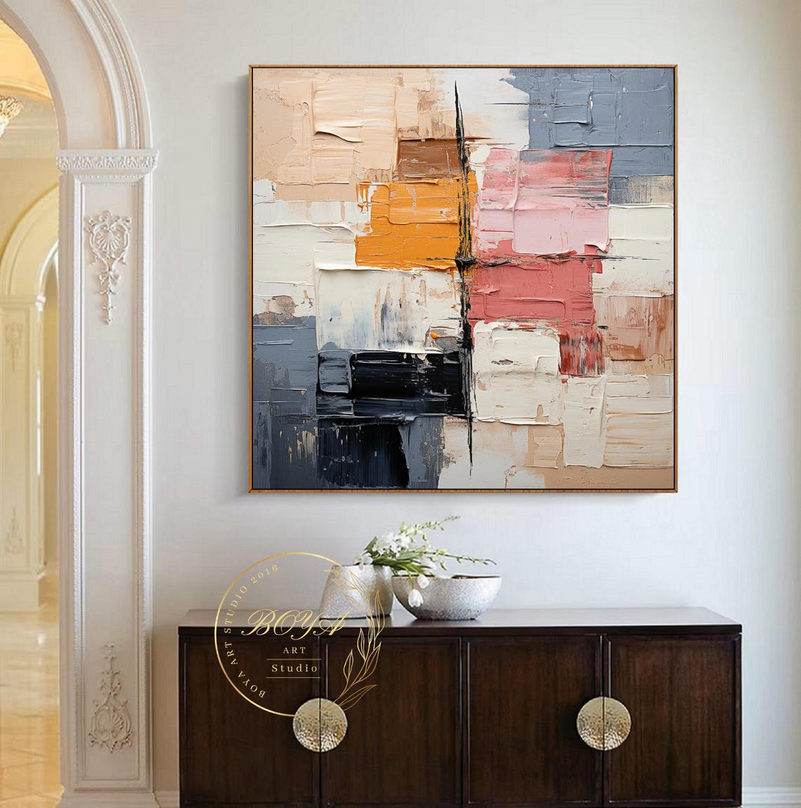 Large Pink Abstract Art Pink Textured Painting Original Pink Wall Art Beige Abstract Painting Modern Multicolor Painting Black Textured Art - Image 4