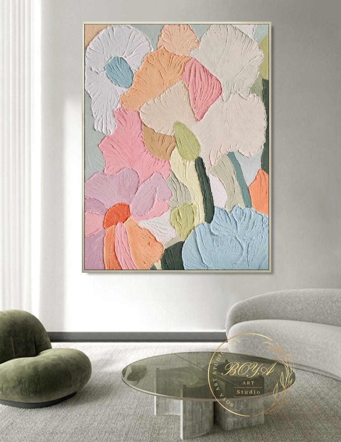 Joyful Multicolor 3D Impasto Flower Petals Abstract Floral Poster - Image 3