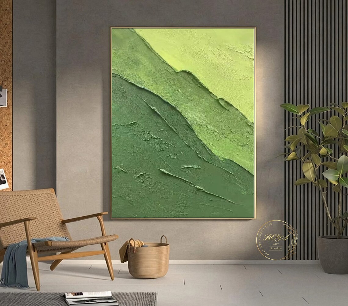 Large Green Textured Art Green Abstract Painting Minimalist Wall Art Green Painting Green Abstract Art 3d Textured Oil Painting - Image 3