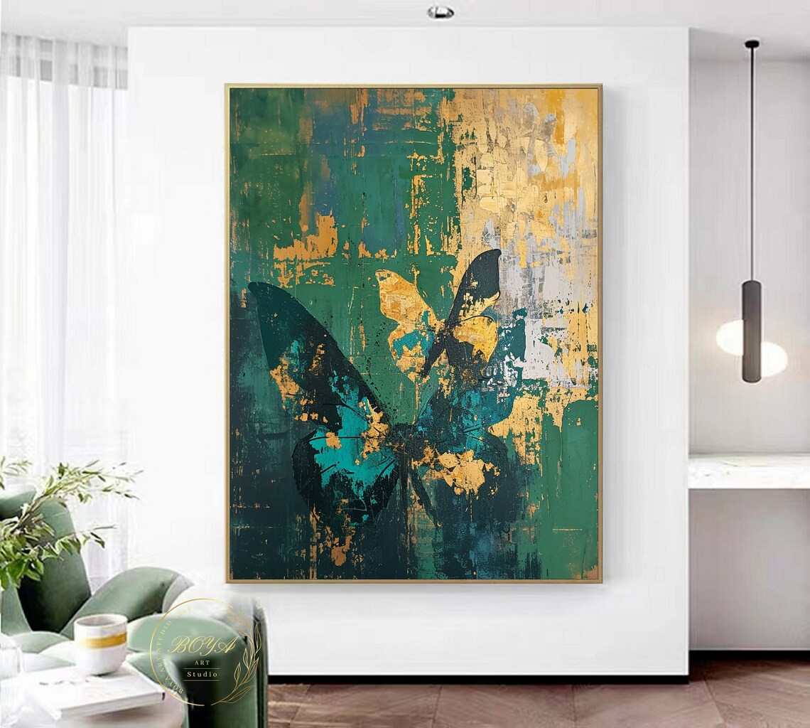Green Butterfly Abstract Art, Gold-Textured Art Print - Image 5