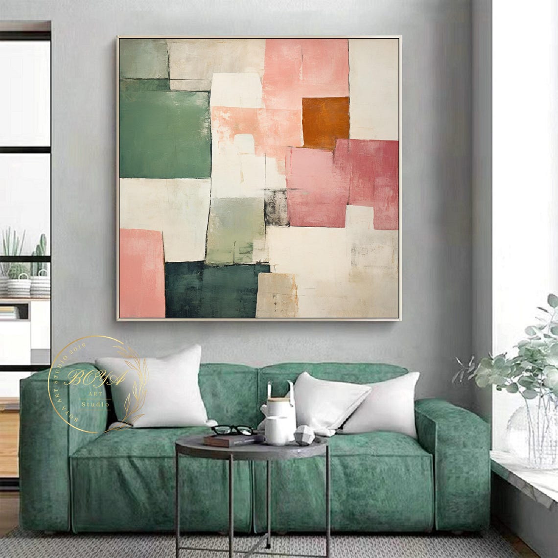 Abstract Geometric Color Block Painting in Pink and Green Poster - Image 5