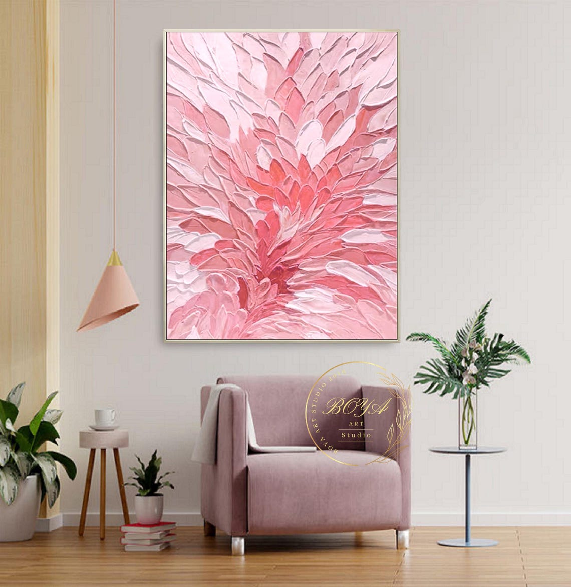 Blush Pink 3D Impasto Flower Petals Romantic Textured Poster - Image 3