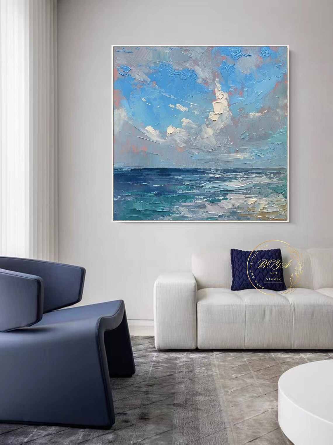 Sea Abstract Art, Blue Ocean Textured Wall Art Print - Image 3