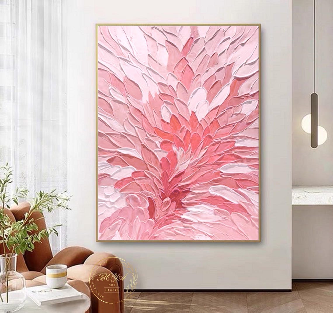 Blush Pink 3D Impasto Flower Petals Romantic Textured Poster - Image 2