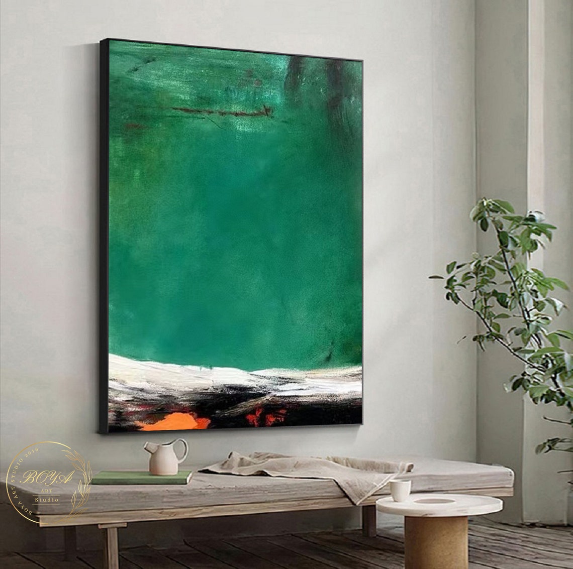 Deep Emerald Green Horizon with Dark Base Abstract Art Poster - Image 5