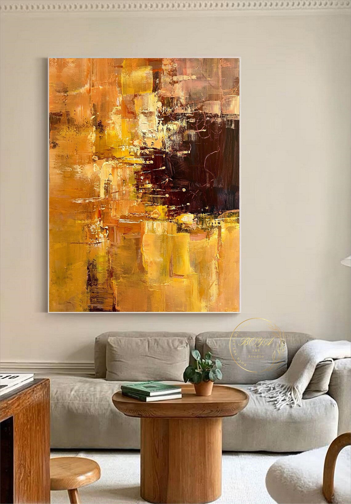 Orange Abstract Painting, Modern Oil Art Print - Image 2