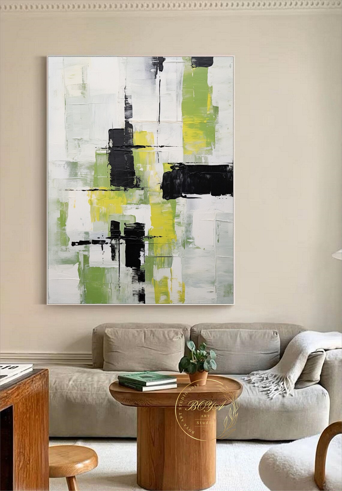 Lime Green Minimalism Black White Abstract Art Print - Image 4