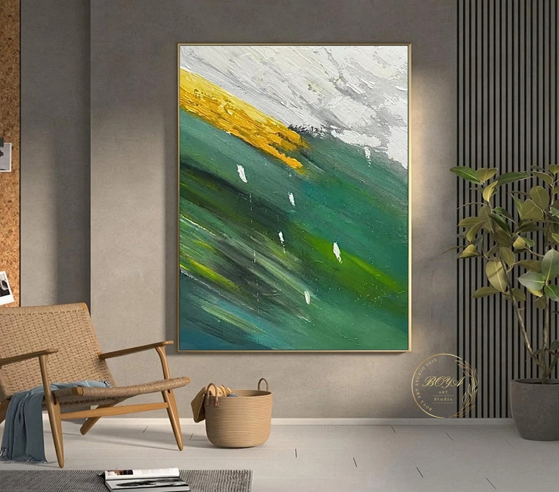 Diagonal Green Abstract with Bold Gold Band Modern Artwork Poster - Image 4