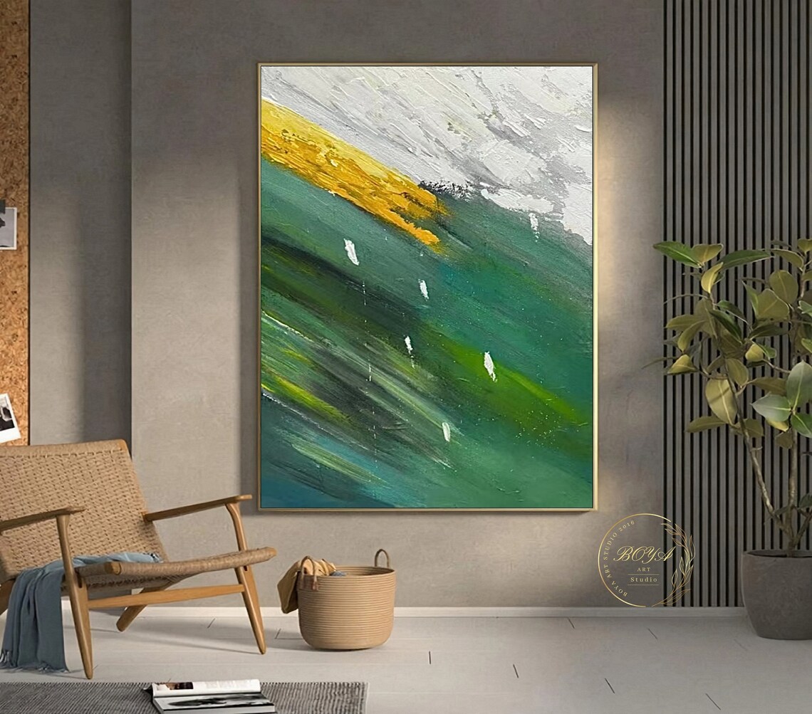 Large Green Wall Art Gold Textured Art Green Abstract Painting Minimalism Wall Painting 3d Texture Painting Green Modern Painting - Image 4