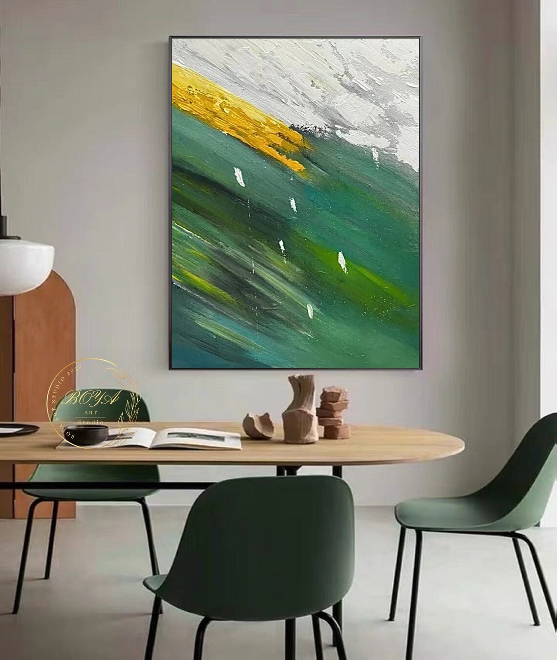Large Green Wall Art Gold Textured Art Green Abstract Painting Minimalism Wall Painting 3d Texture Painting Green Modern Painting - Image 2