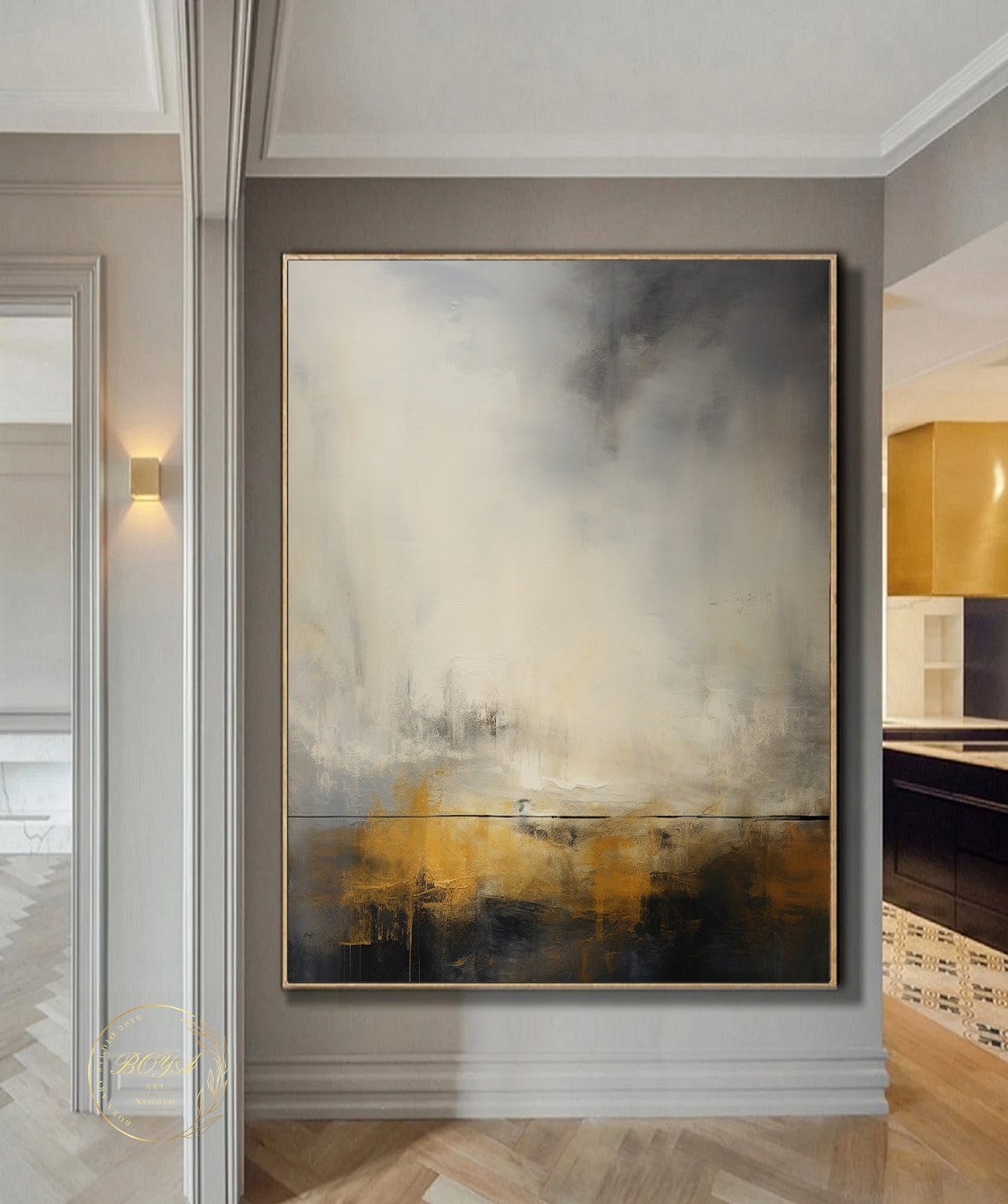 Large Beige Abstract Painting Brown Minimalist Wall Art Original Beige Art Wabi Sabi Wall Art Yellow Textured Art Seascape Painting - Image 4
