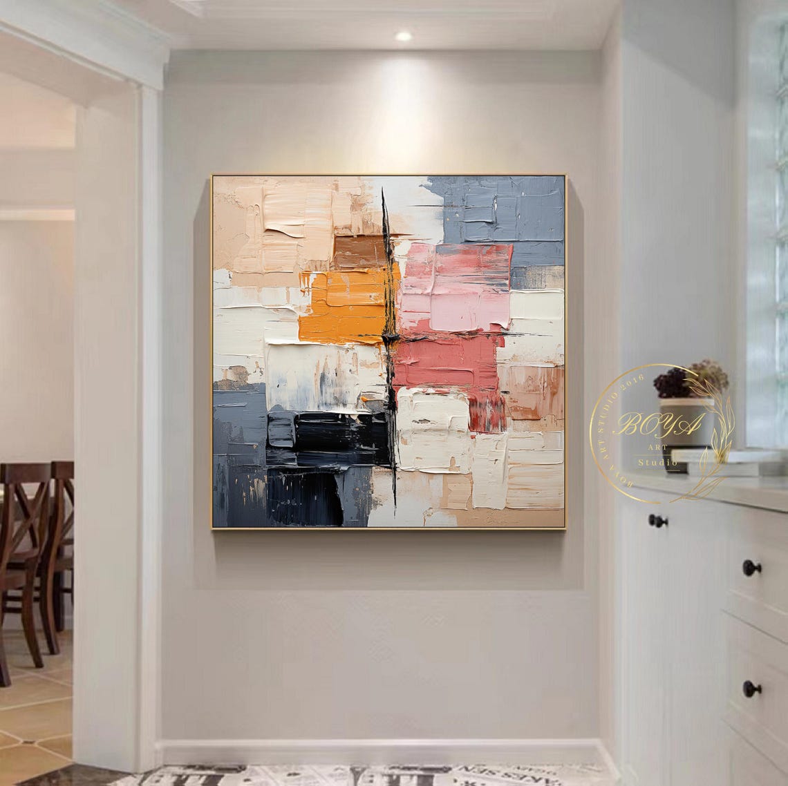 Large Pink Abstract Art Pink Textured Painting Original Pink Wall Art Beige Abstract Painting Modern Multicolor Painting Black Textured Art - Image 5