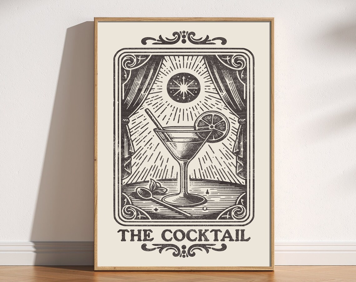The Cocktail Tarot Card Vintage Martini Bar Retro Celestial Poster