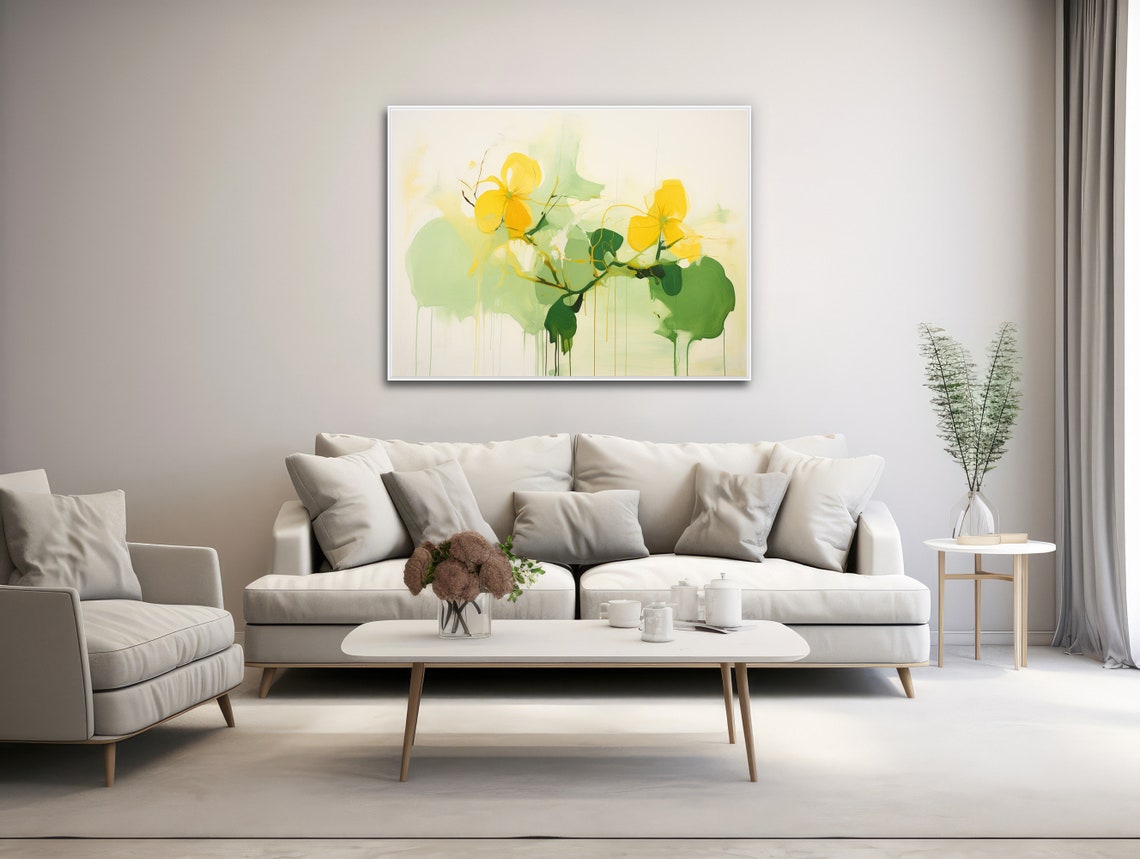 Yellow Watercolor Flowers Green Foliage Soft Botanical Art Poster - Image 3