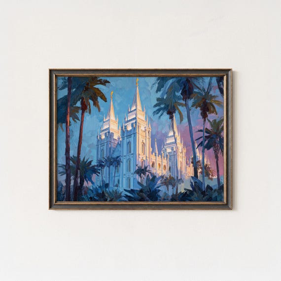 White Temple Palm Art Print Cathedral Oil Painting Style
