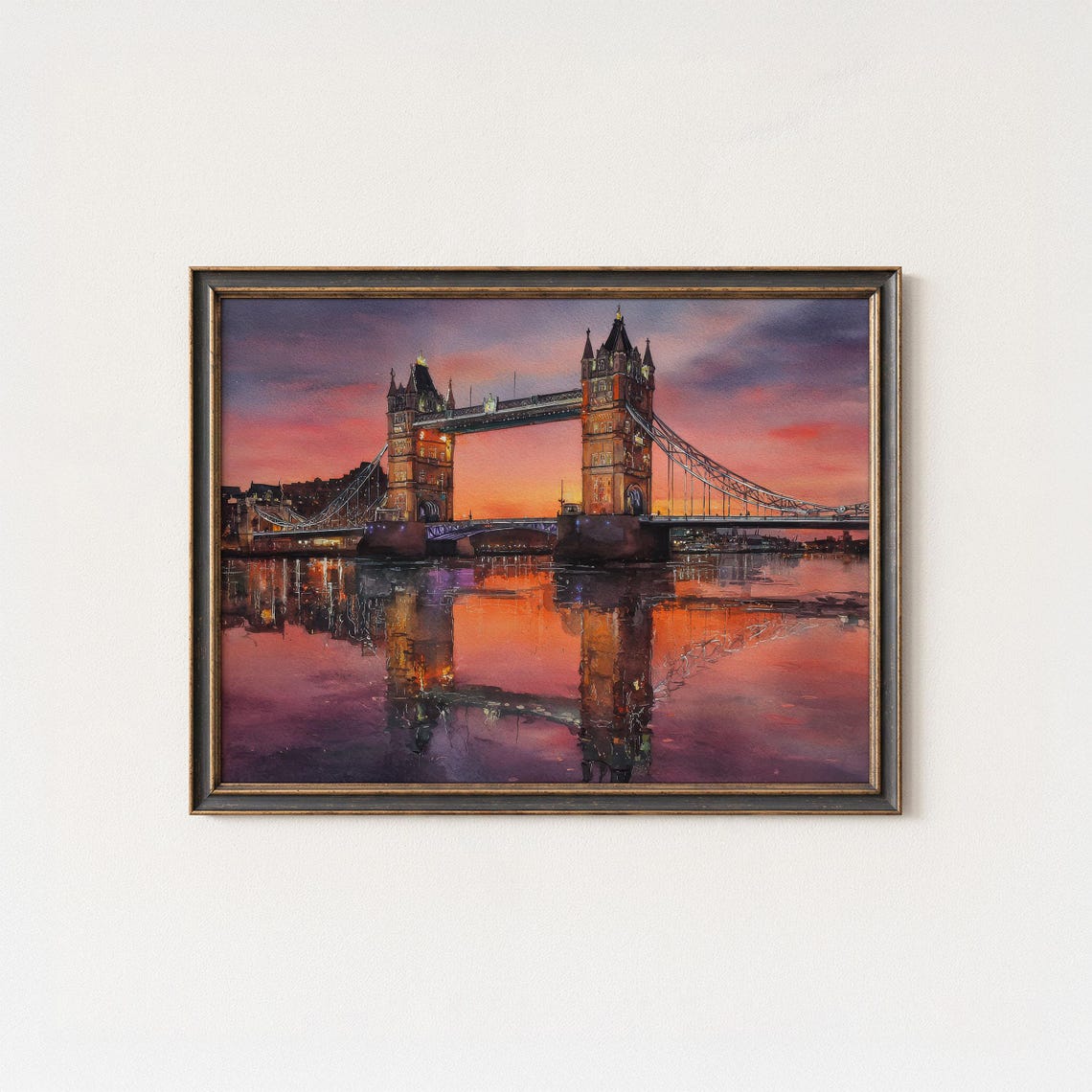Tower Bridge London Sunset Reflection Over Thames River Poster