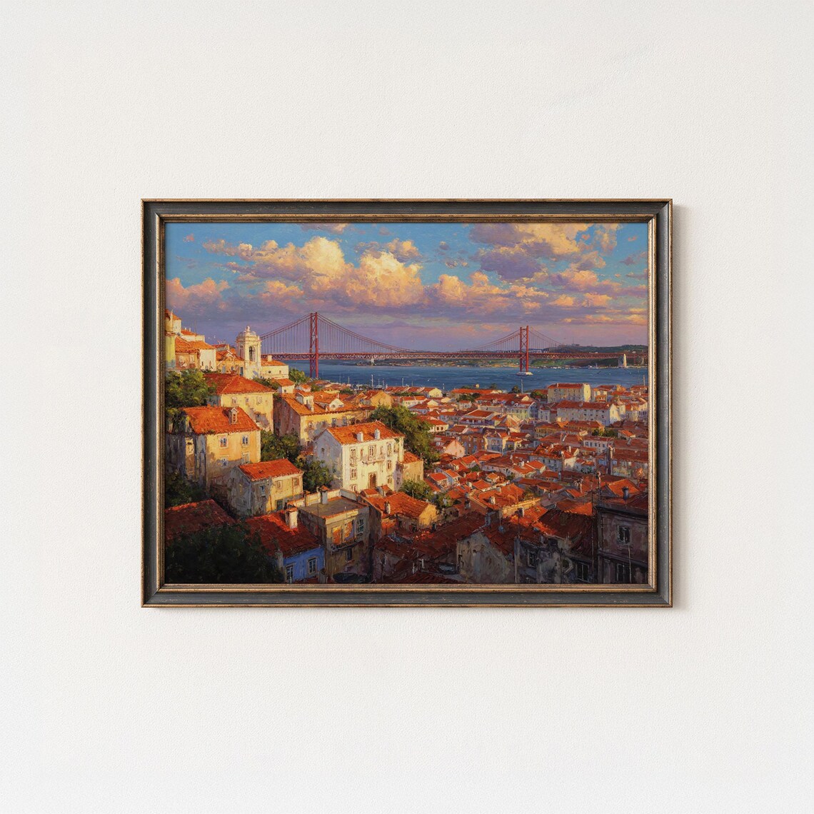 Lisbon Bridge Oil Painting Portugal Cityscape Art Print