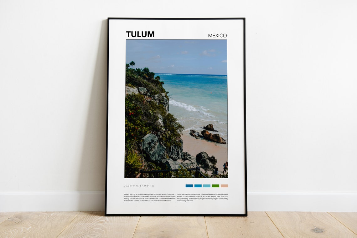 Tulum Mexico Caribbean Beach Cliffs Mayan Coast Travel Print