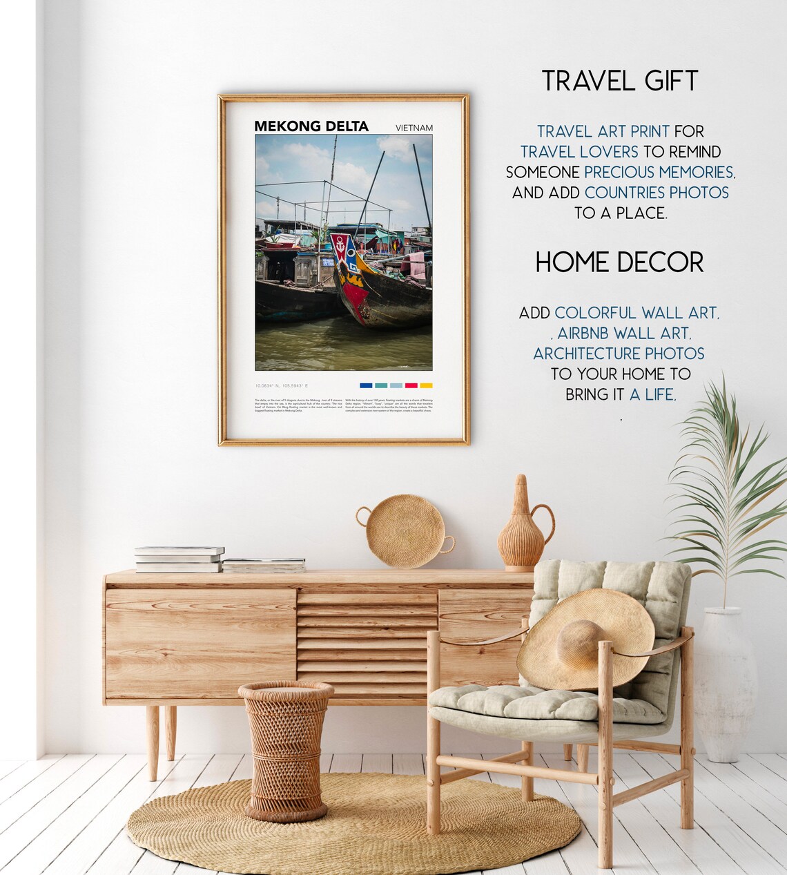 Mekong Delta Vietnam Colorful Painted River Boats Travel Print - Image 2