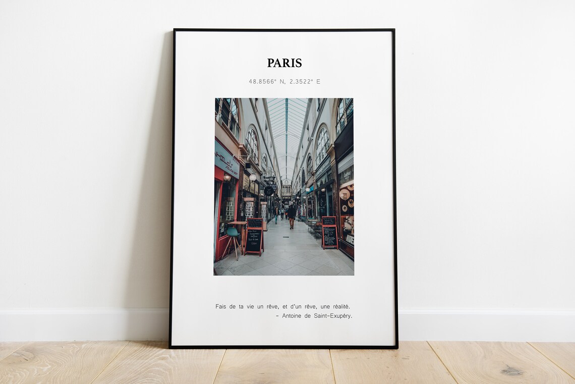 Paris France Glass Covered Arcade Interior Quote Photography Poster