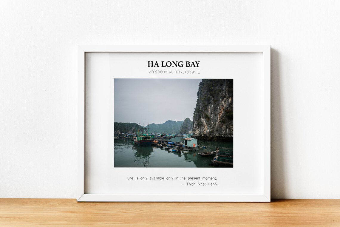 Ha Long Bay Vietnam Fishing Boats Karst Cliffs Travel Poster