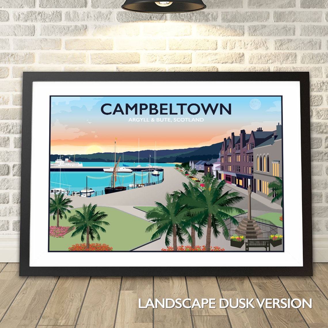 Campbeltown Argyll Scotland Dusk Harbour Sunset Travel Poster
