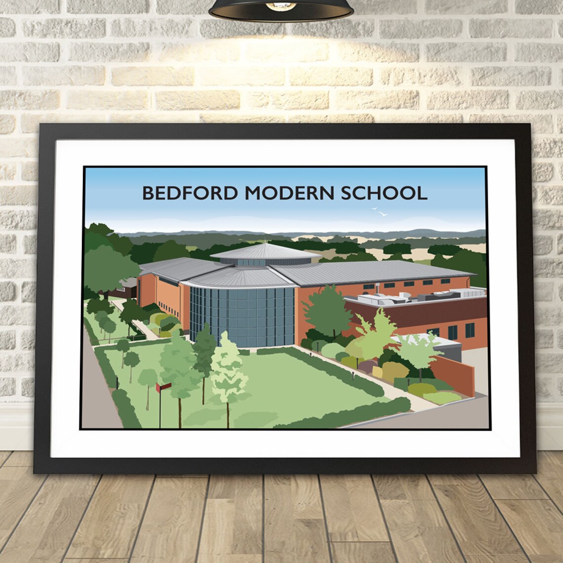 Bedford Modern School Glass Campus Building Aerial Illustration Travel Poster