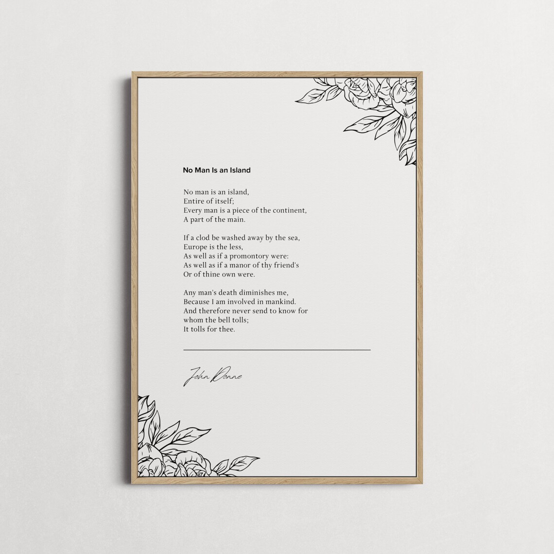 John Donne No Man Is An Island Poem Botanical Black White Quote Poster - Image 5