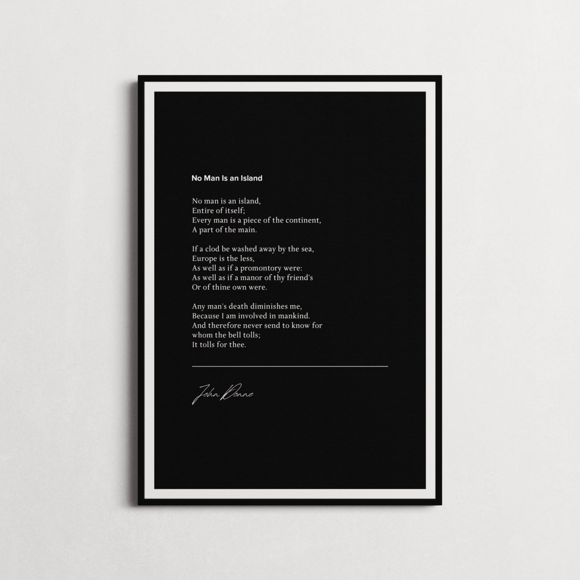 John Donne No Man Is An Island Poem Botanical Black White Quote Poster - Image 4