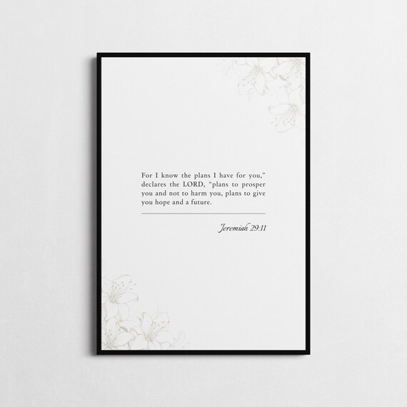 Jeremiah 29:11 Bible Verse Floral Christian Inspirational Poster
