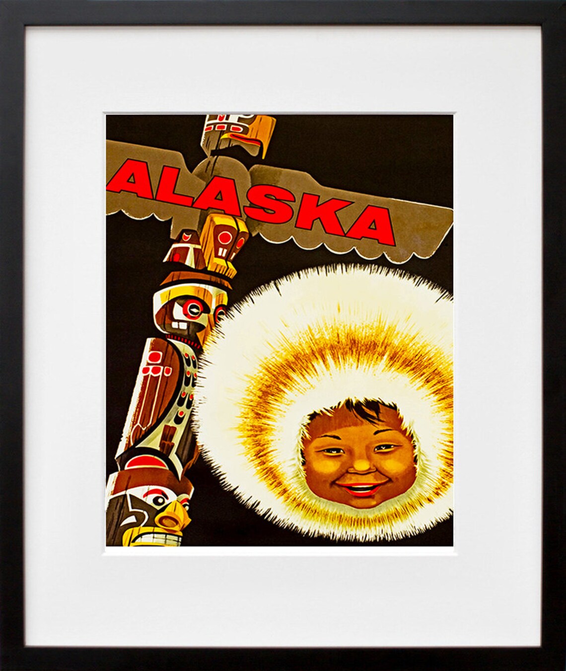 Alaska Inuit Child Fur Hood Totem Pole Vintage Travel Poster - Image 2
