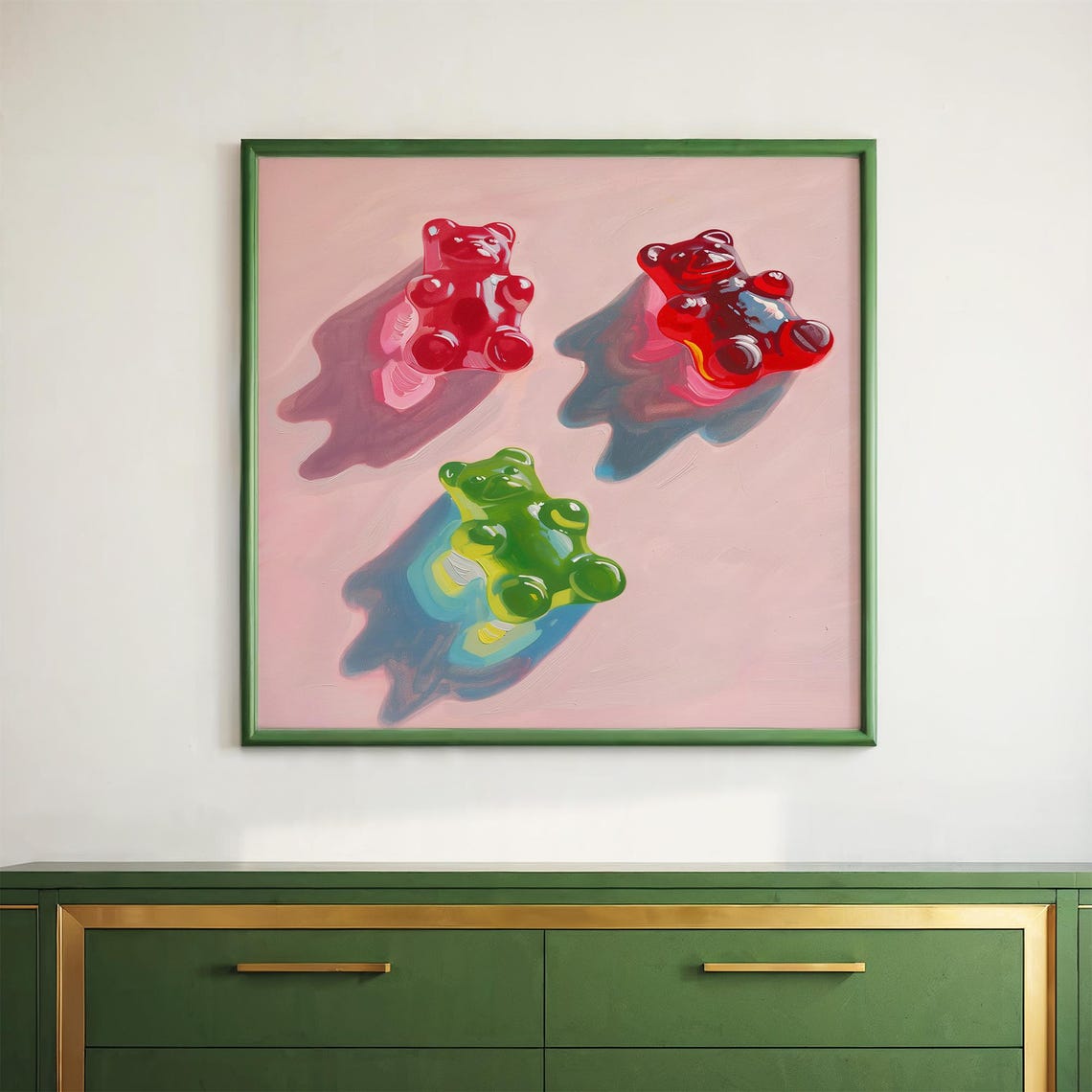 Pink 3D Gummy Bear Trio Candy Pop Art on Blush Background Wall Art - Image 5