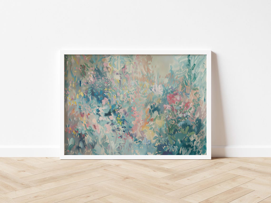 Pastel Pink Teal Abstract Garden Painting Soft Modern Decor Poster - Image 3