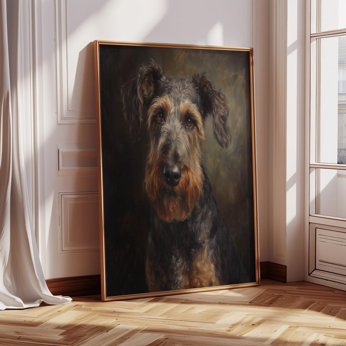 Airedale Terrier Vintage Dog Painting Antique Pet Portrait Mid Century Modern Original Art Print Large Oil Painting Dog Wall Art 1136 - Image 5