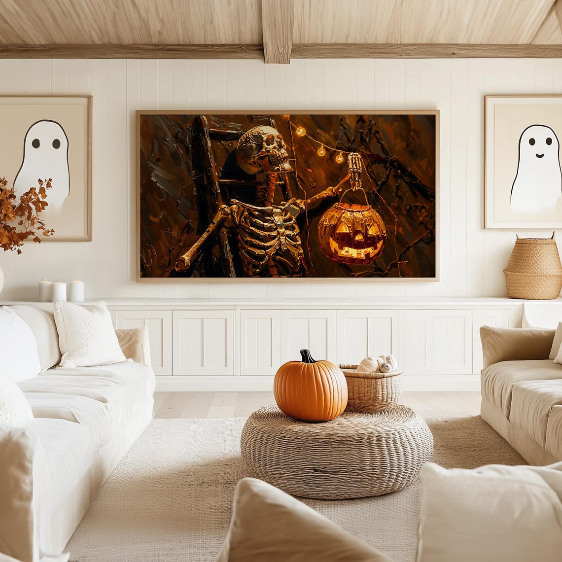 Skeleton Holding Jack O Lantern Trick or Treat Bucket Night Poster - Image 5