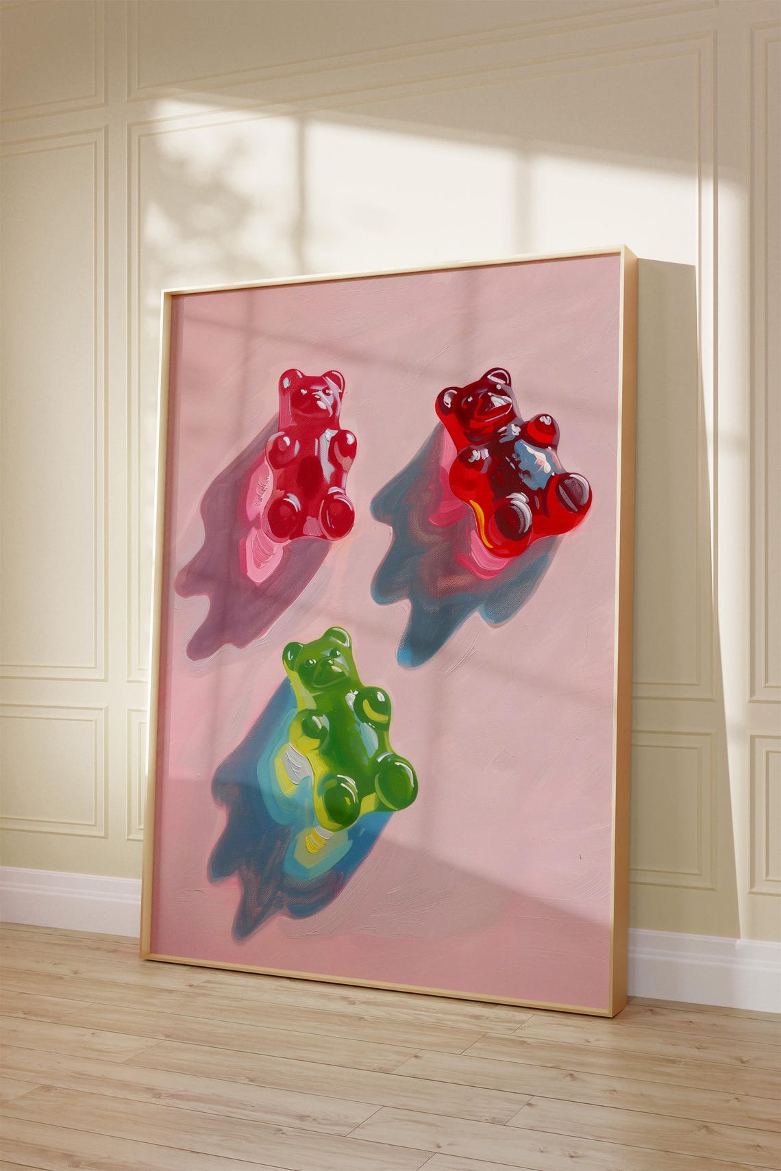Pink 3D Gummy Bear Trio Candy Pop Art on Blush Background Wall Art - Image 4