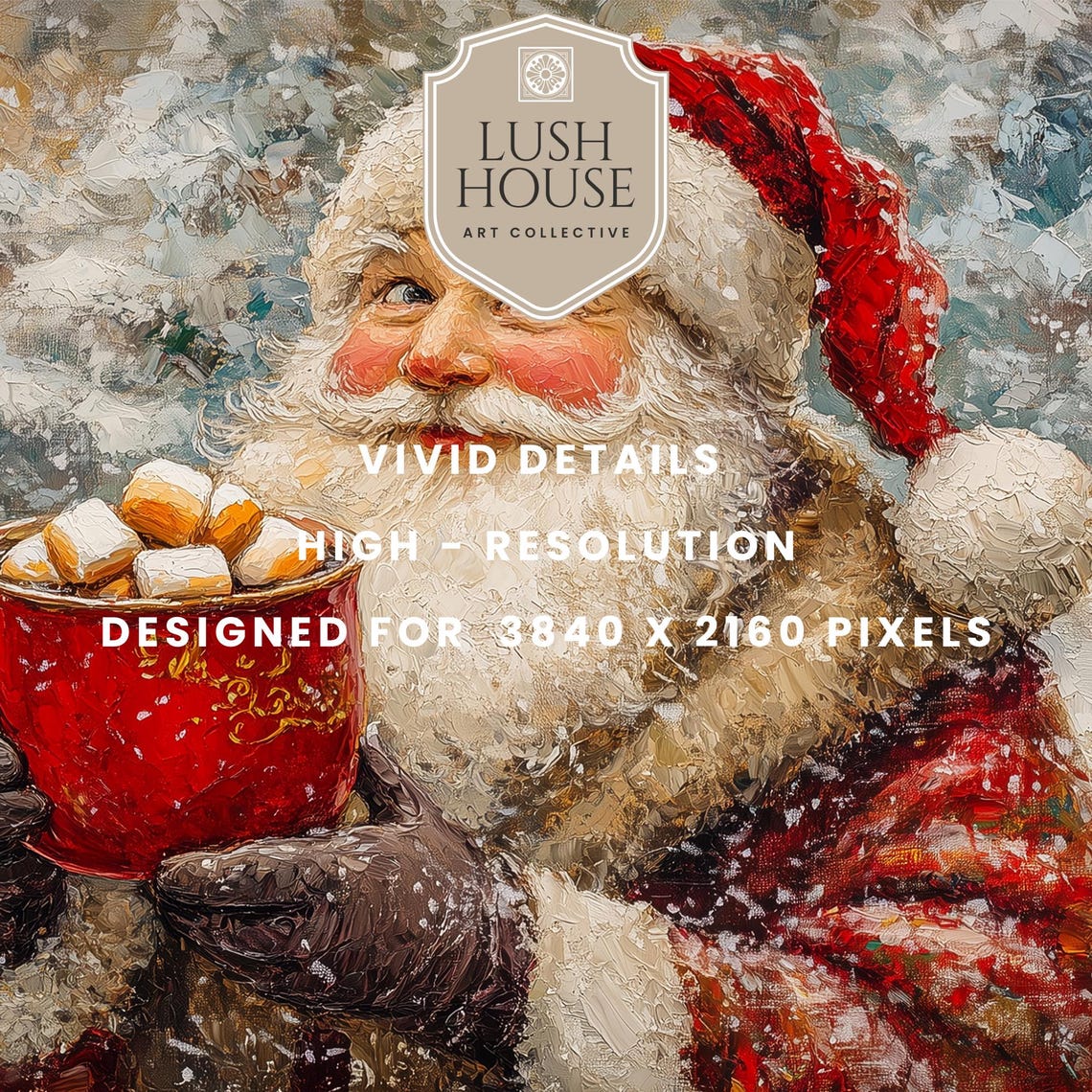 Smiling Santa Holding a Red Mug of Hot Chocolate in the Snow Poster - Image 2