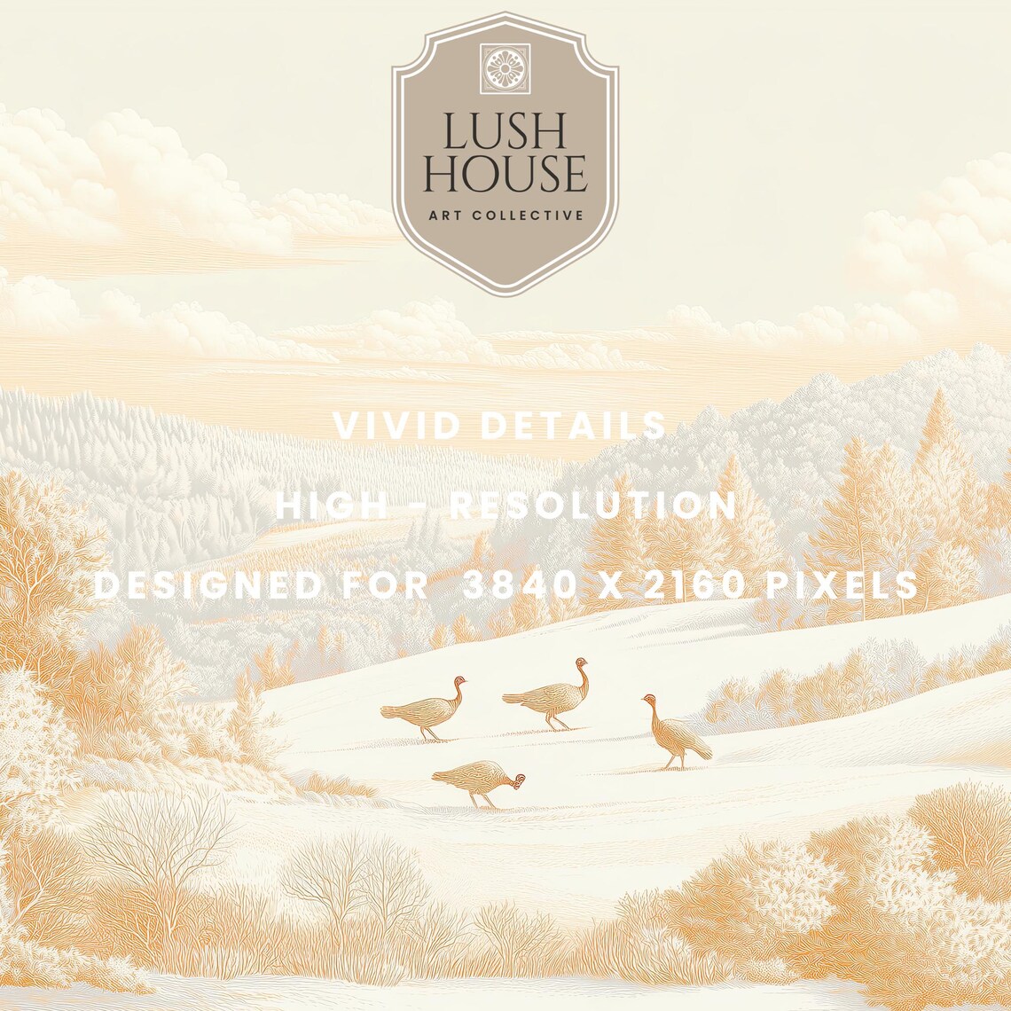 Sepia Turkeys In Snowy Field Vintage Fall Landscape Sketch Poster - Image 3