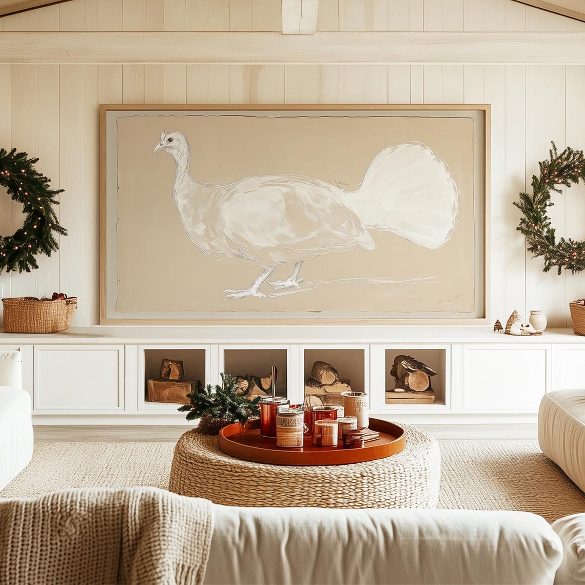 Vintage White Turkey Farm Bird Drawing Neutral Farmhouse Animal Poster - Image 5