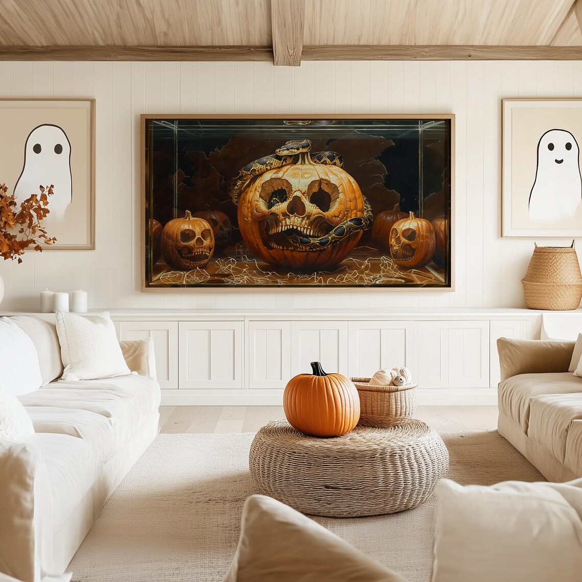 Illuminated Snake in Aquarium, Halloween Art Print - Image 5