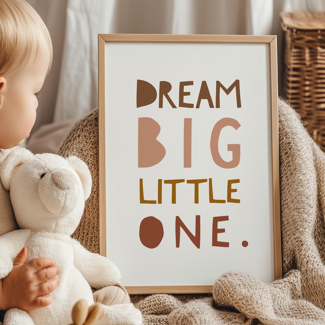 Dream Big Little One Quote Nursery Typography Boho Wall Poster