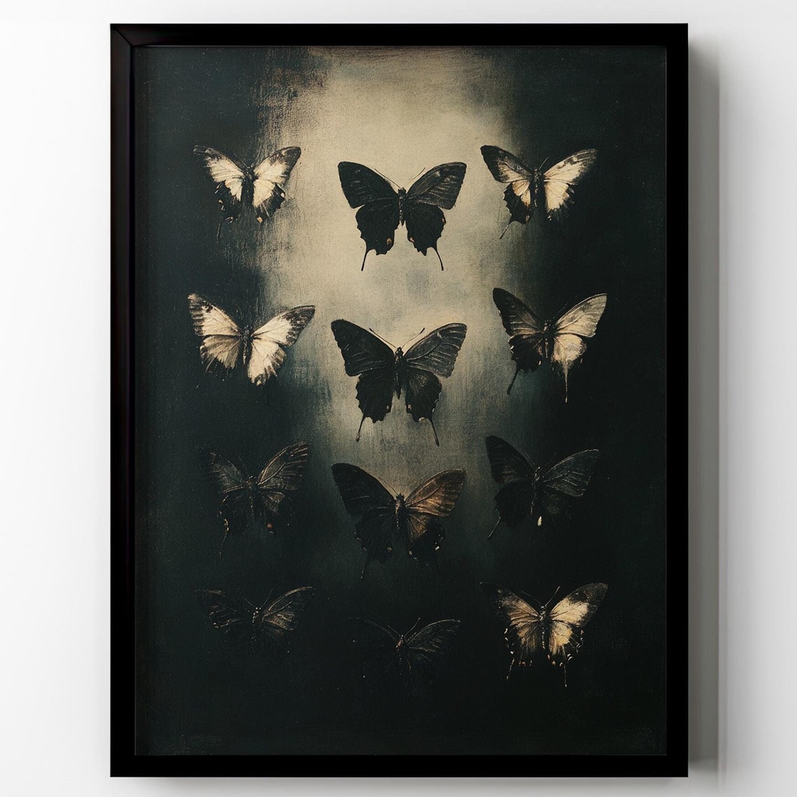 Dark Gothic Butterfly Entomology Specimen Grid Vintage Poster
