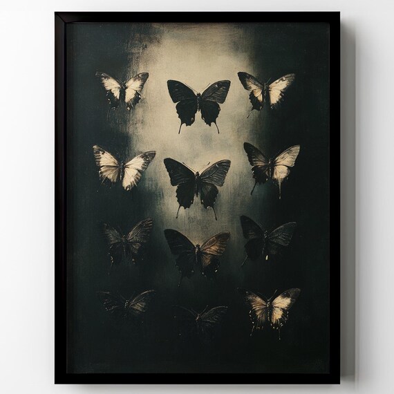 Dark Gothic Butterfly Entomology Specimen Grid Vintage Poster