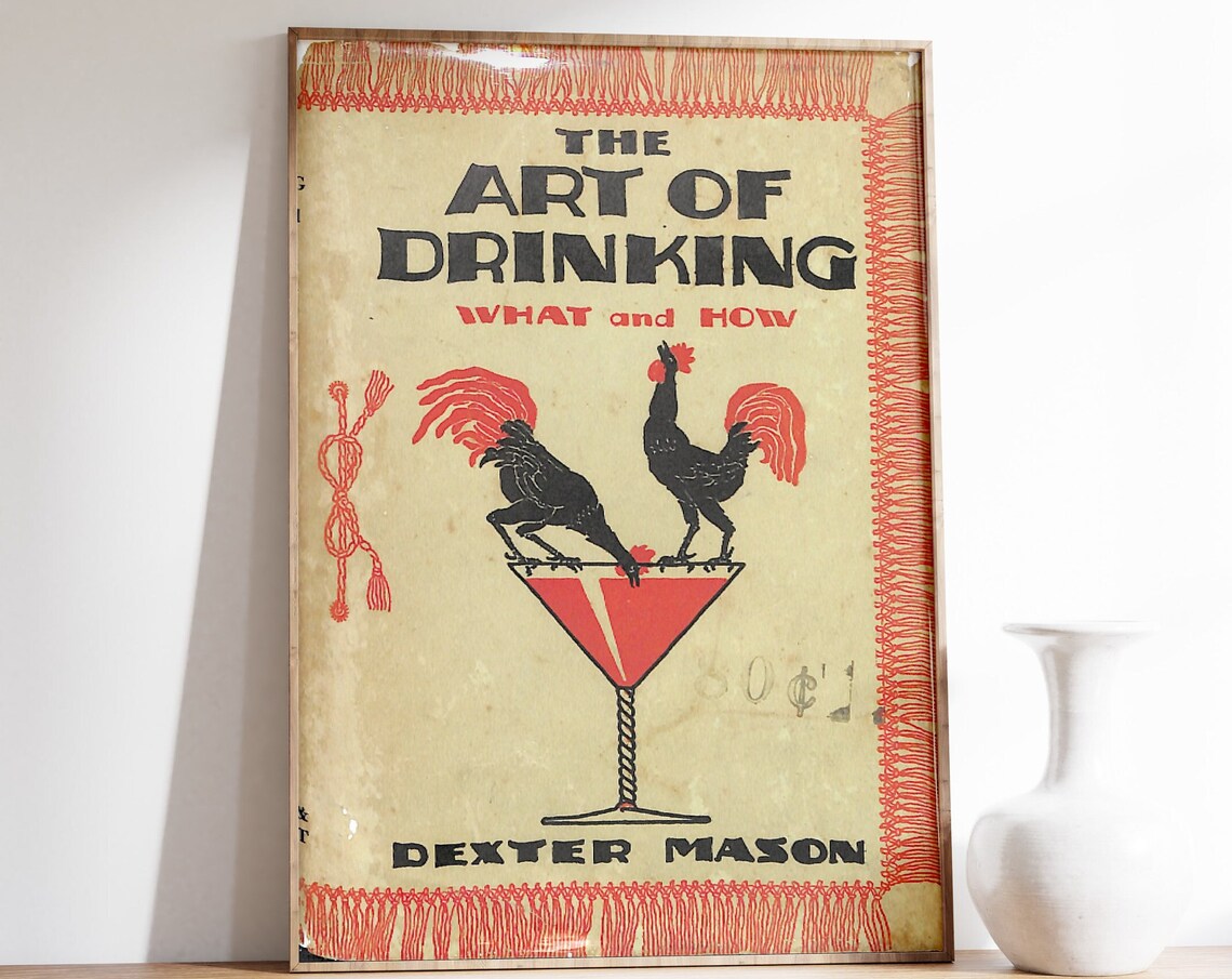 The Art of Drinking Vintage Cocktail Rooster Martini Bar Print