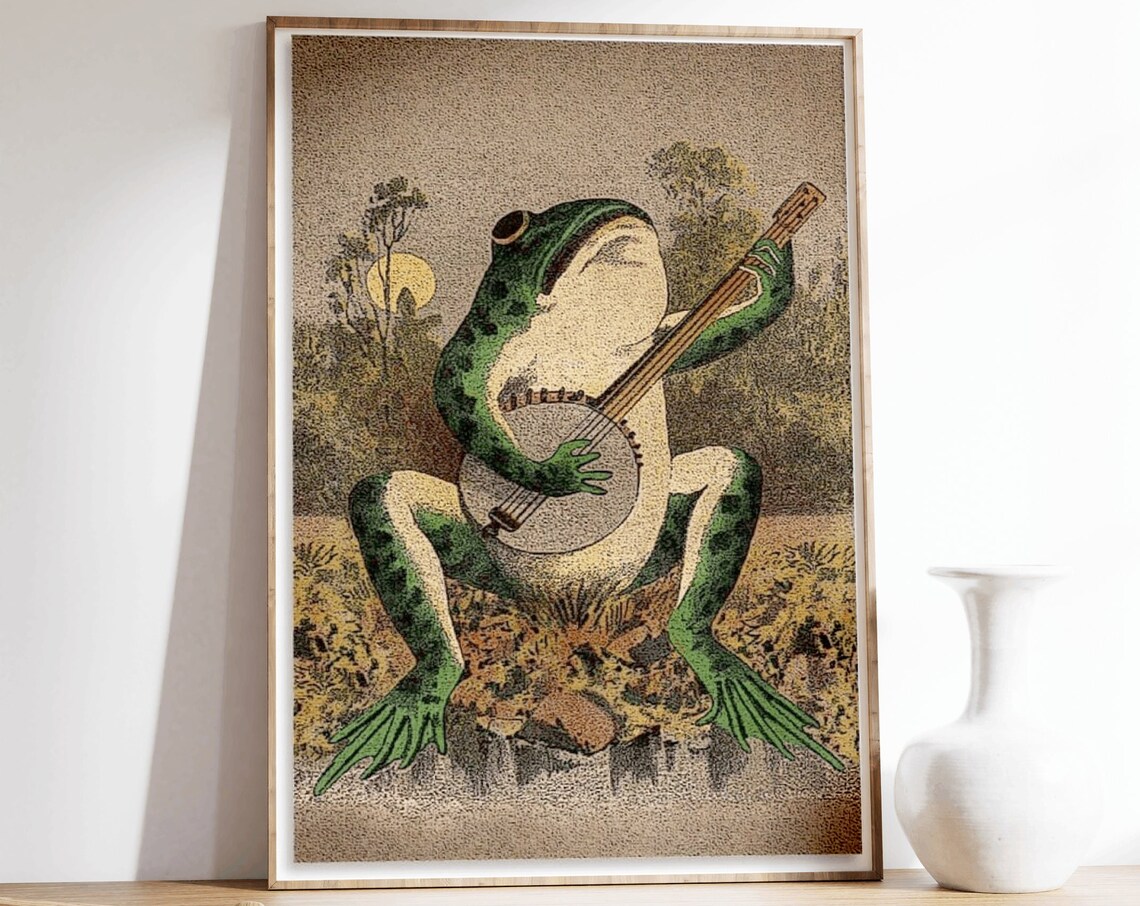 Vintage Frog Playing Banjo Moonlight Poster - Image 3