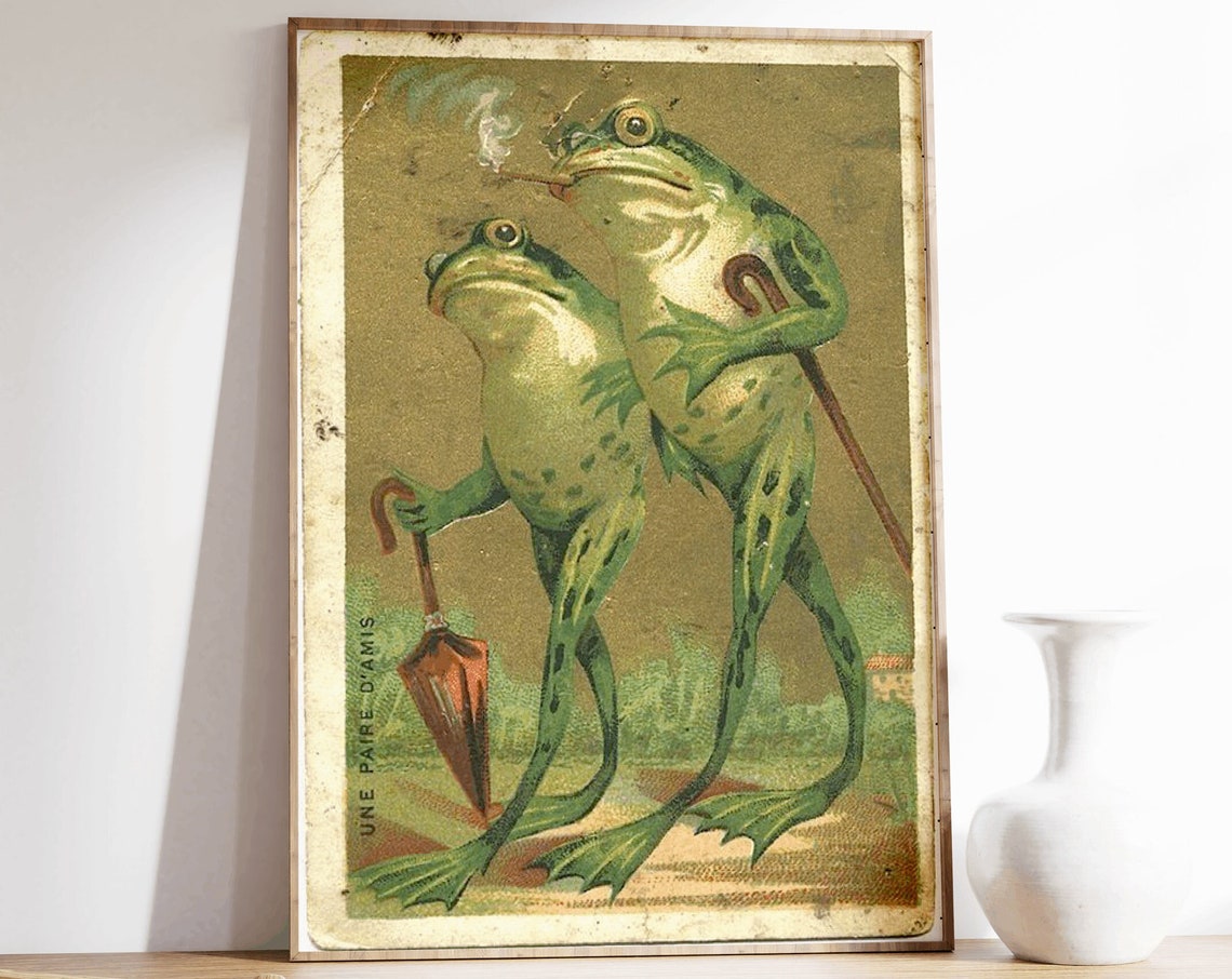 Vintage Mum And Dad Frog Art Deco Poster Print