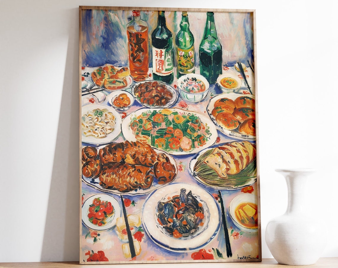 Chinese Food Print Chinese New Year Eve Poster Kitchen Decor Vintage Food Print Food Poster Oriental Wall Art Traditional Chinese Deco