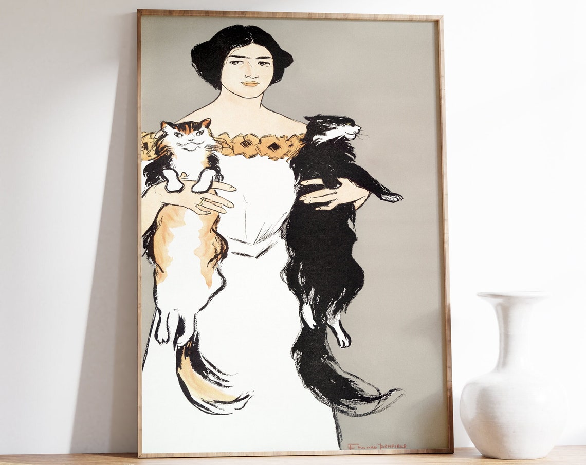 Woman Holding Cats By Edward Penfield Vintage Poster Art Nouveau Cat Illustration Vintage Cat Large Wall Art Animal Print Retro Art - Image 3