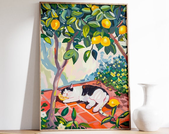 Cat Under Lemon Tree, Matisse-Inspired Art Print