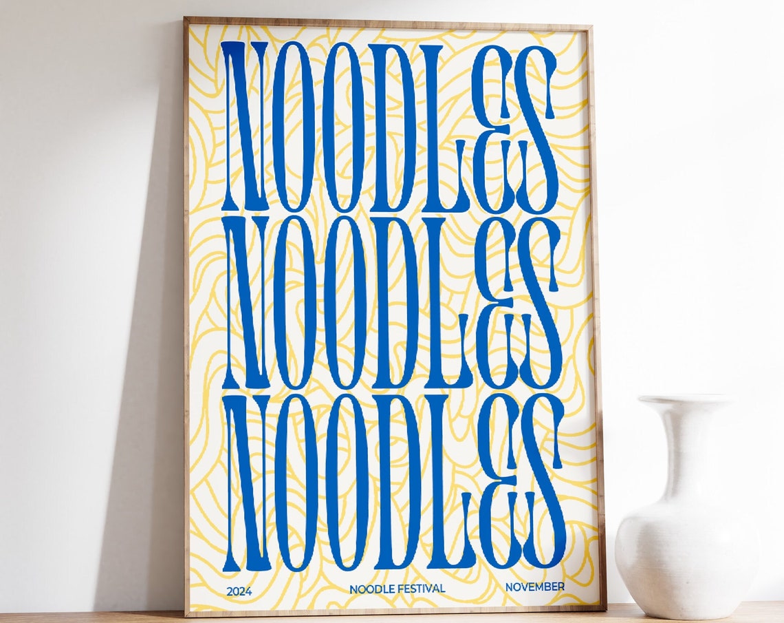 Retro Noodle Festival Poster Noodle Print Food Wall Art Food Room Decor Kitchen Wall Decor Pasta Print Vintage Food Print Food Lover